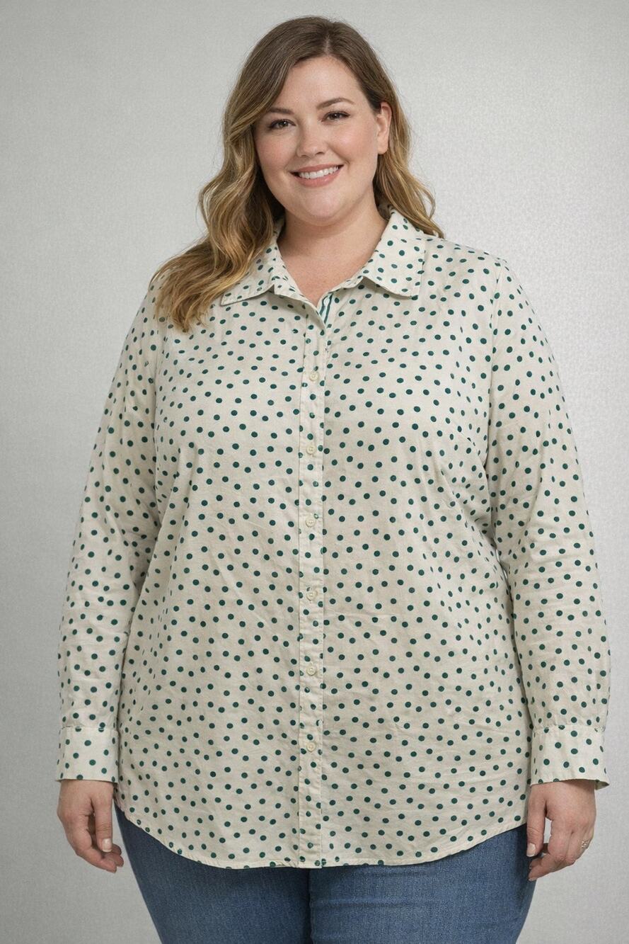 Talbots Green Polka Dot Button Front Shirt Women’s 2X Classic Plus Size Top